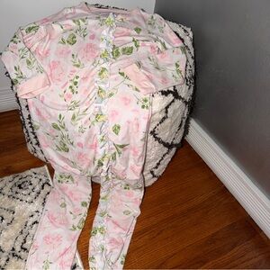 SweetHoney Floral Ruffle Zip Romper Pajamas Pink Green 6Y Spring Cottagecore